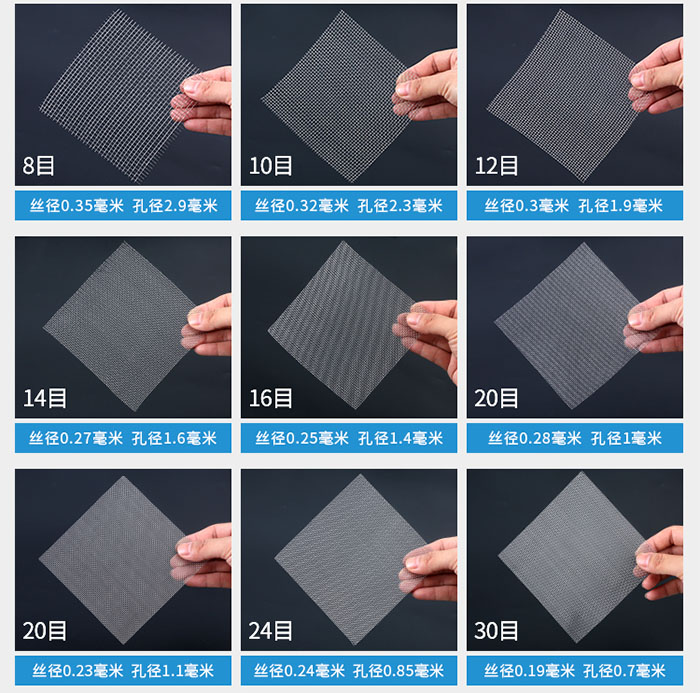 8目-30目金属丝编织网对应的丝径，孔径图片展示