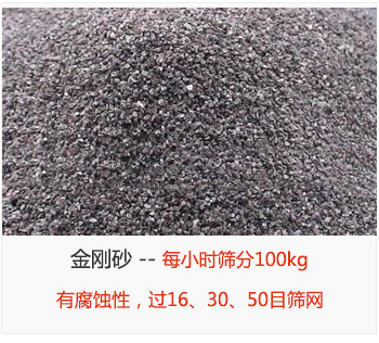 筛分金刚砂每小时100kg，有腐蚀性，过16、30、50目筛网