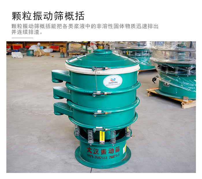 颗粒式振动筛是针对颗粒状物料进行研发的，由于颗粒的形状有很多的不同所以，厂家在清网装置方面进行提升效率。